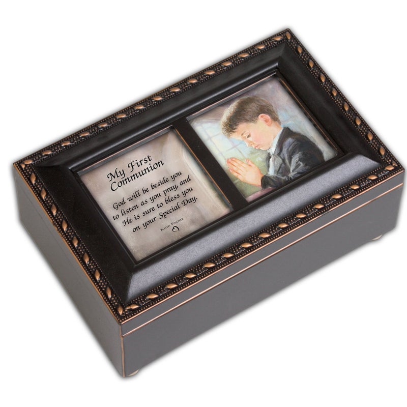 Cottage Garden First Communion God Beside You Matte Black Jewelry Music Box Plays Handel's Hallelujah - Image 1